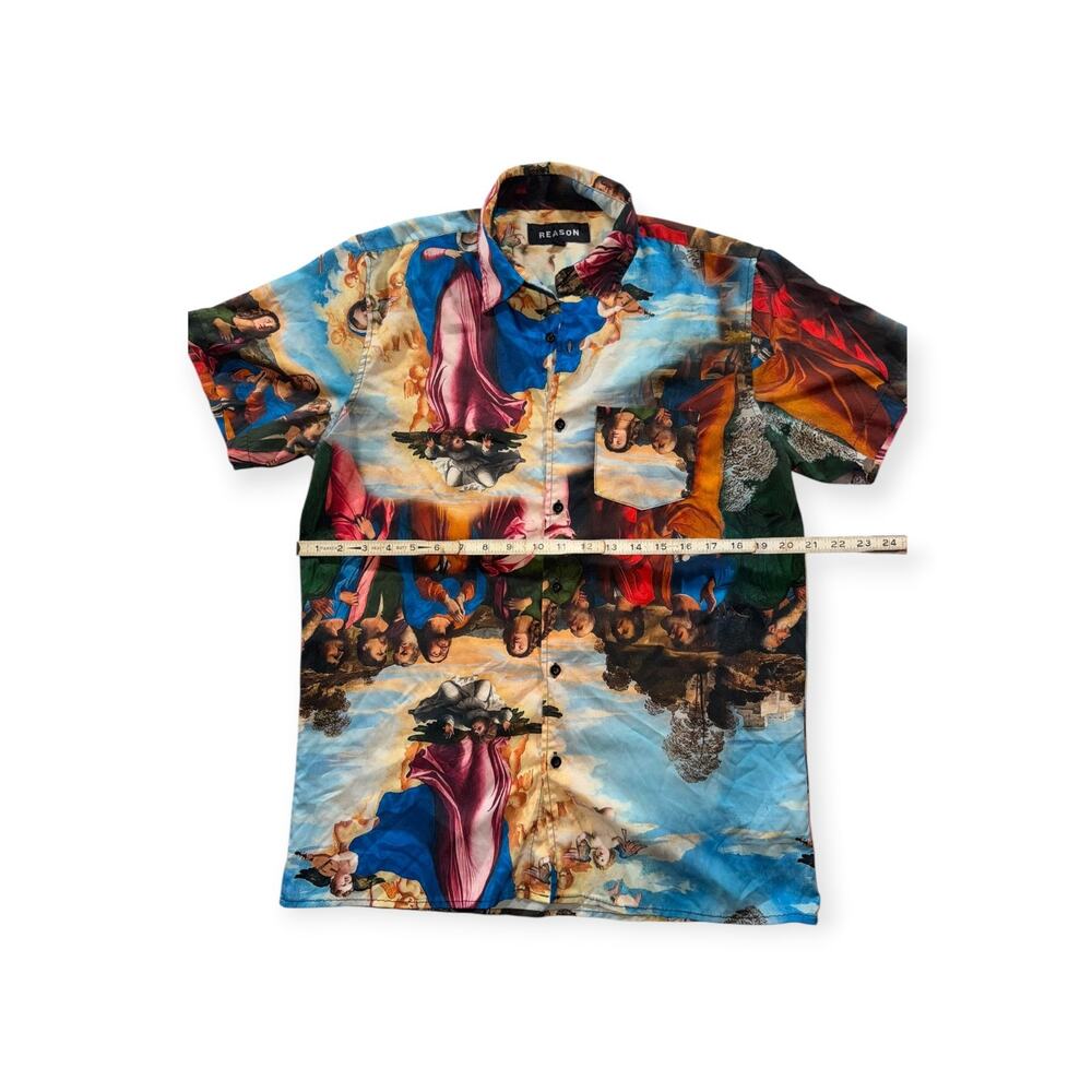 Reason Shirt, Multicolor Renaissance Religious Art , SS Button Up, Men's Medium